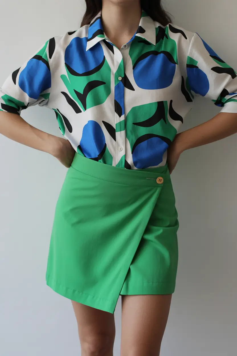 spring brunch outfits Bold Prints and a Structured Skirt for a Chic Spring Look
