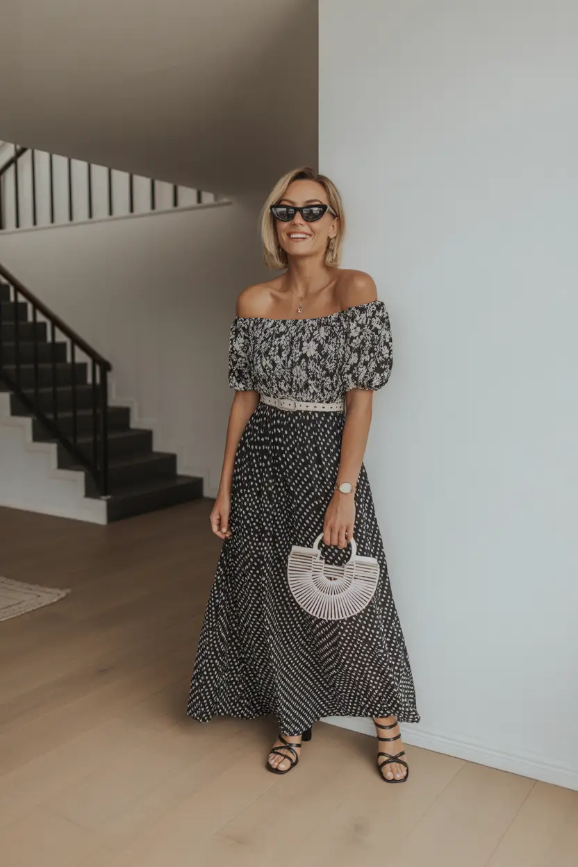 spring brunch outfits Off-the-Shoulder Ease for Cute Sunday Brunch Vibes