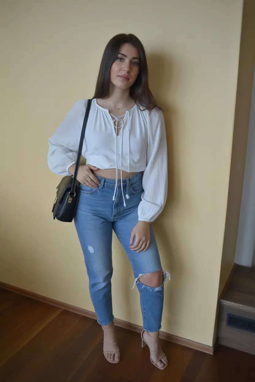 spring brunch outfits Crisp White and Denim for Simple Spring Freshness