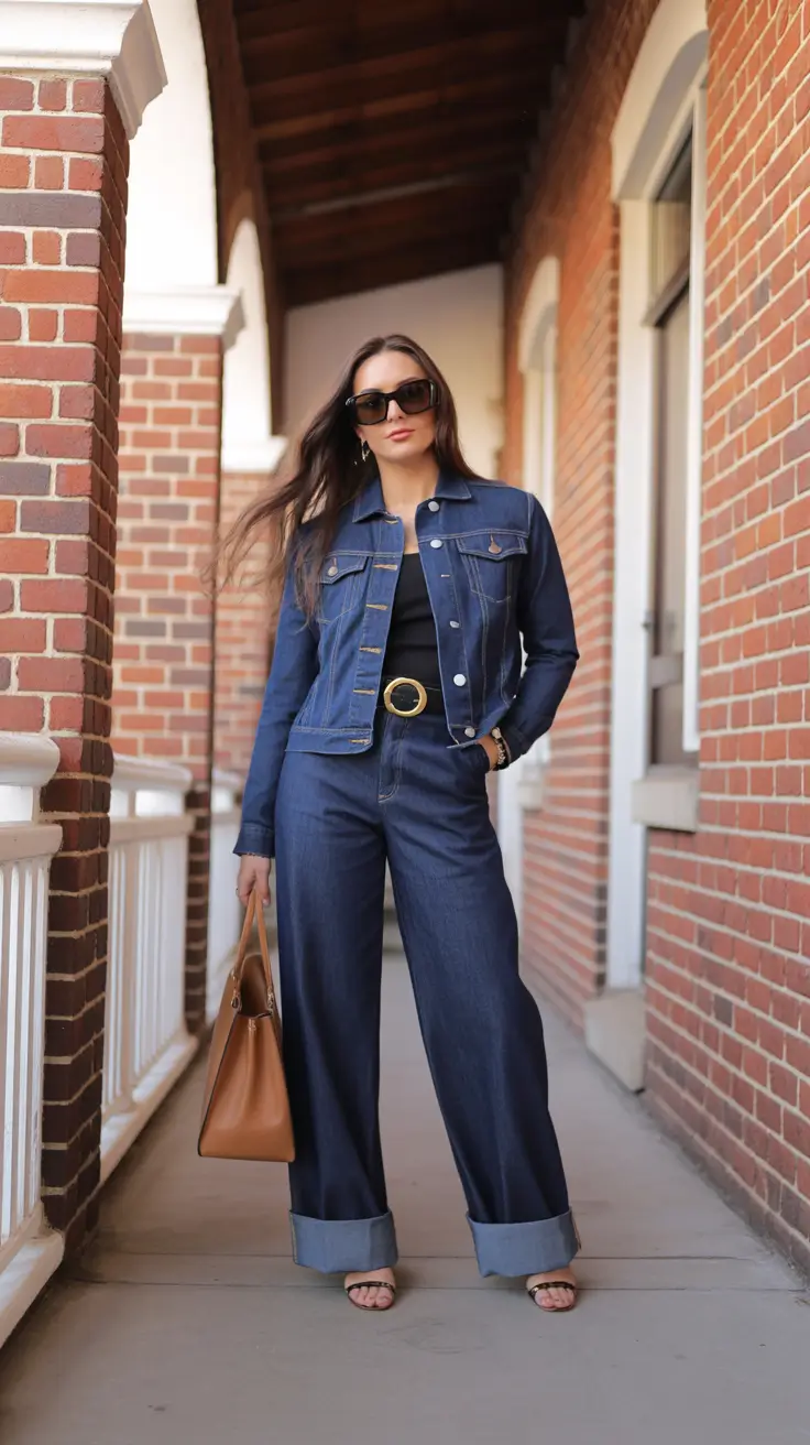 spring mom outfits 2026 Dark Denim-on-Denim for Clean Spring Structure