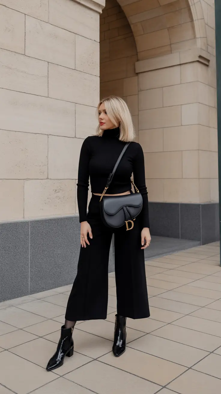 spring mom outfits 2026 Monochrome Black with Luxe Accessories