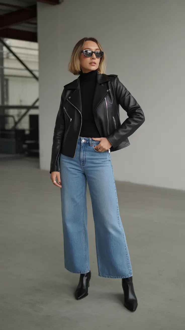 spring mom outfits 2026 Leather and Denim for Cool Spring Confidence