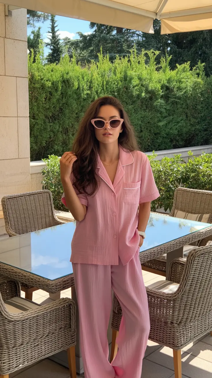 spring vacation outfits 2026 Playful Pink Lounge Set for Slow Spring Mornings