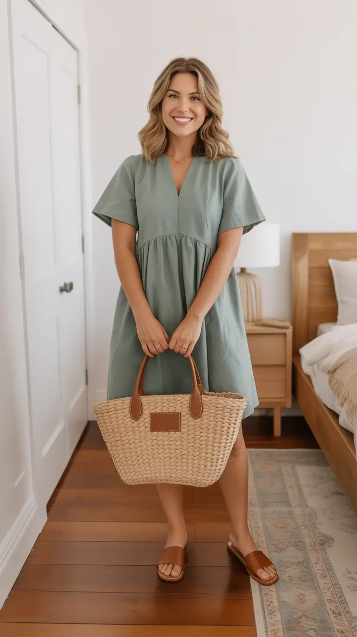 spring vacation outfits 2026 Sage Green Easy Dress for Effortless Spring Days