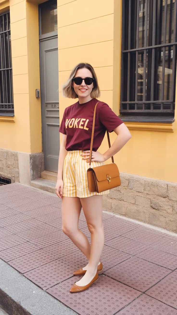 spring vacation outfits 2026 Retro Graphic Tee and Sunshine Shorts