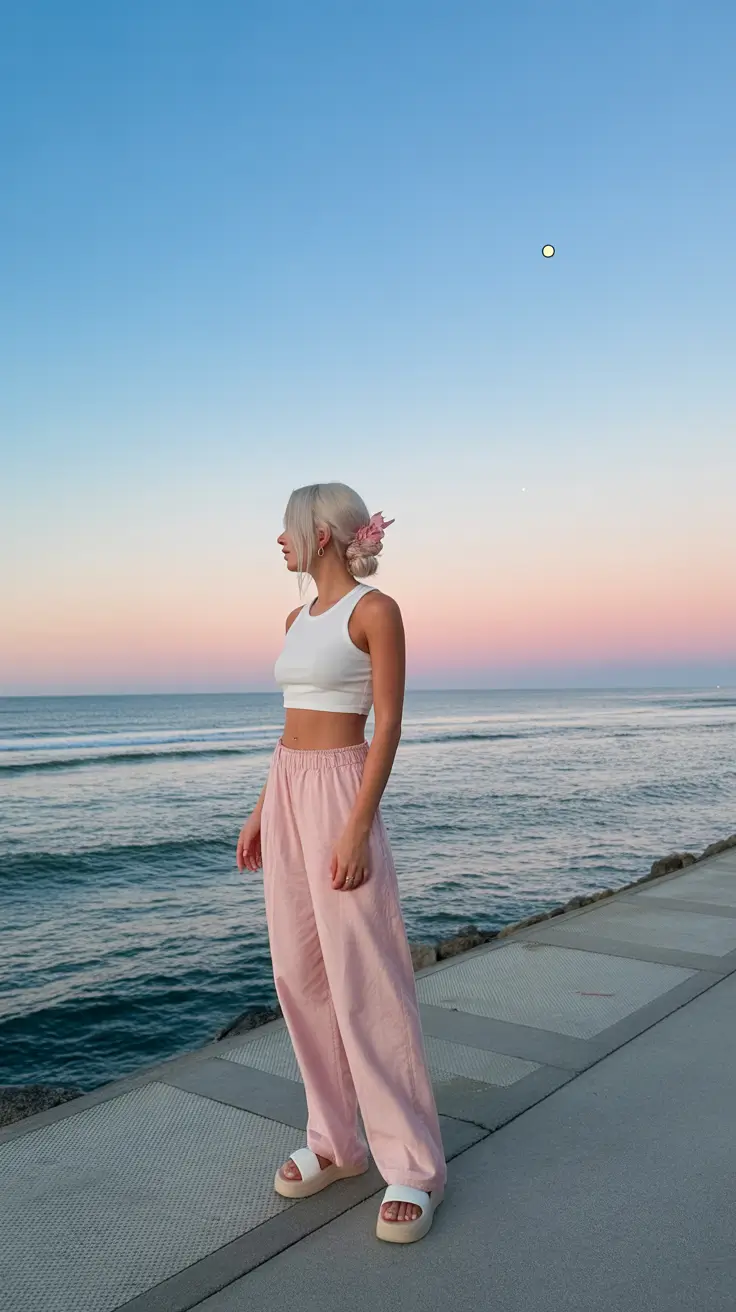 spring vacation outfits 2026 Soft Pastel Comfort for Coastal Evenings