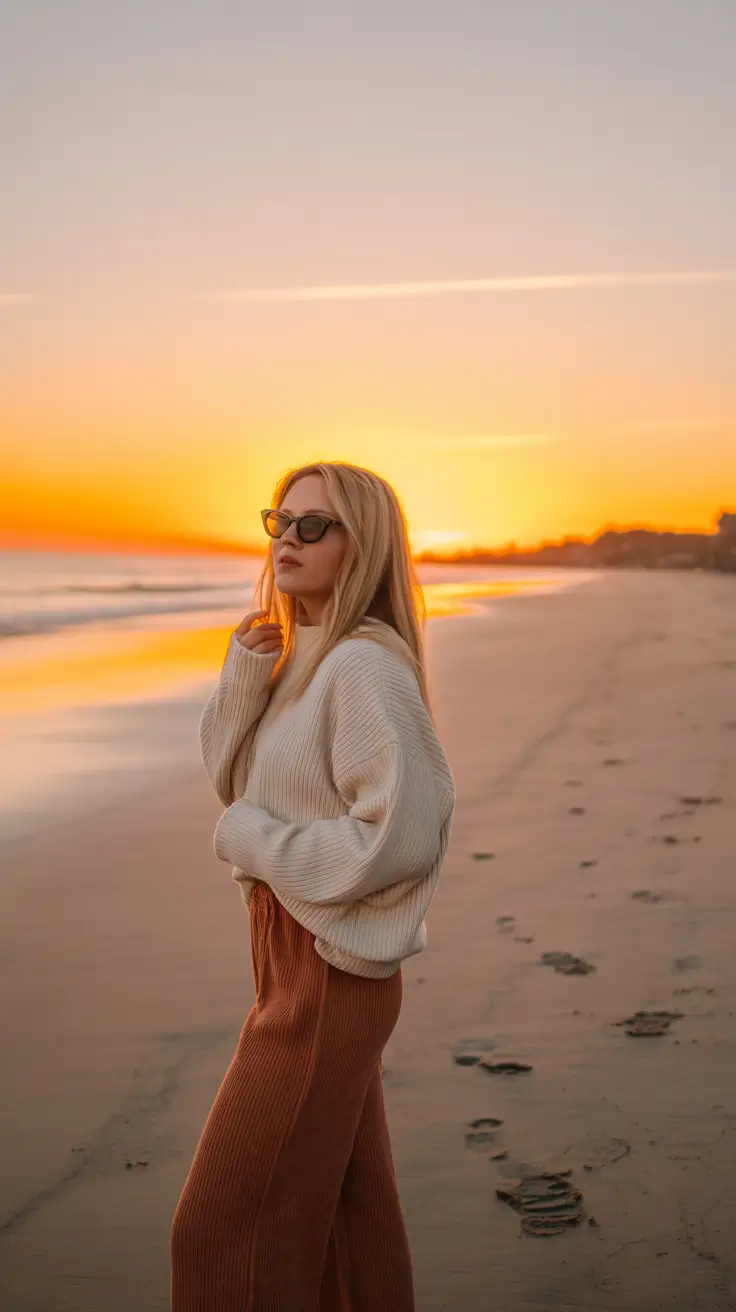 spring vacation outfits 2026 Cozy Sunset Layers for Breezy Shores