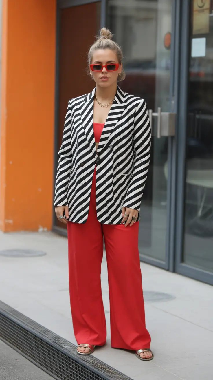 fashionable spring outfits 2026 trends Graphic Stripes With Fiery Spring Tailoring