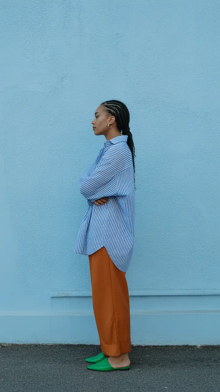 fashionable spring outfits 2026 trends Striped Oversize Cool With Unexpected Color Contrast