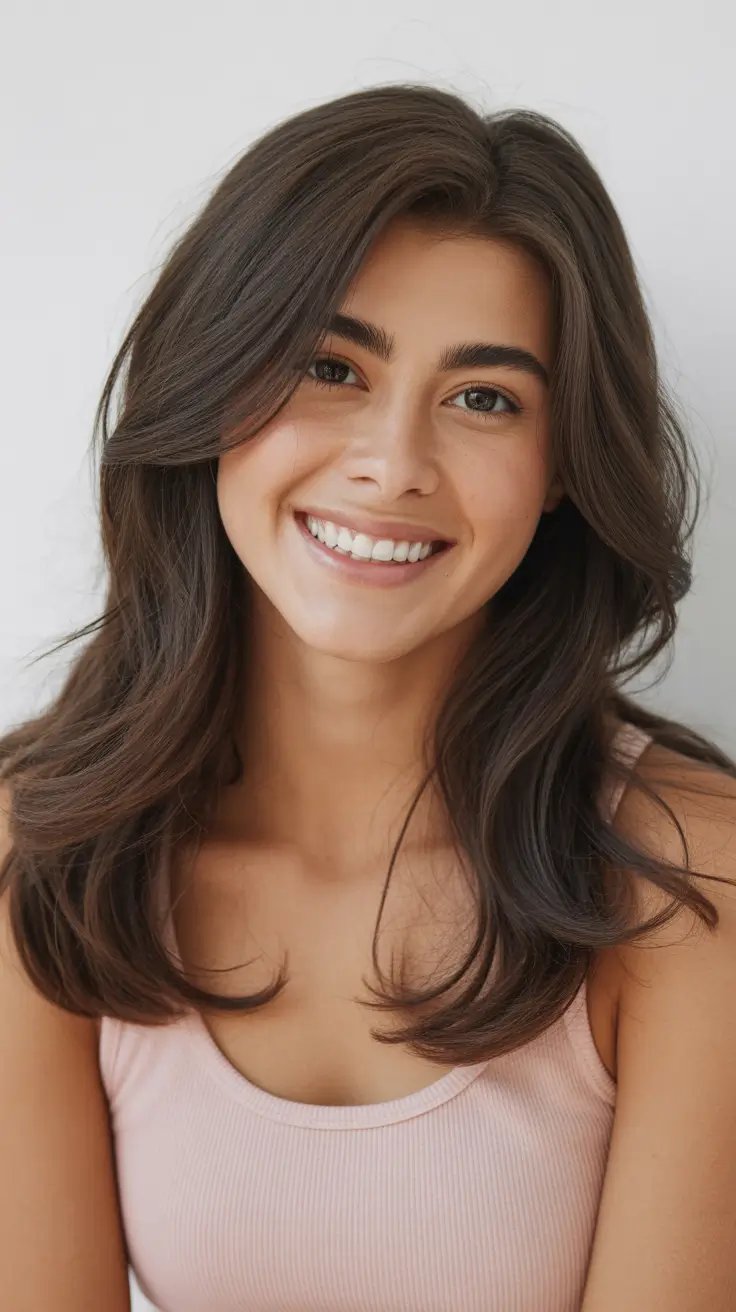 february haircut ideas 2026 Soft Layered Winter Brunette