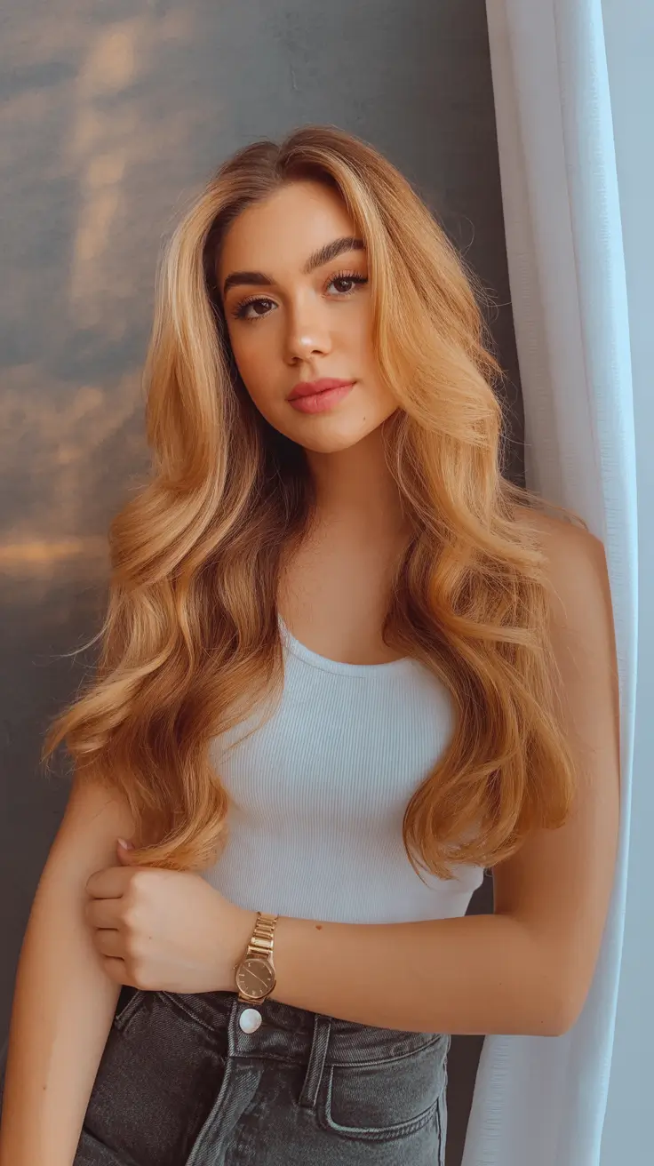February Haircut Ideas 2026 Golden Ribbon Waves for Soft Winter Light