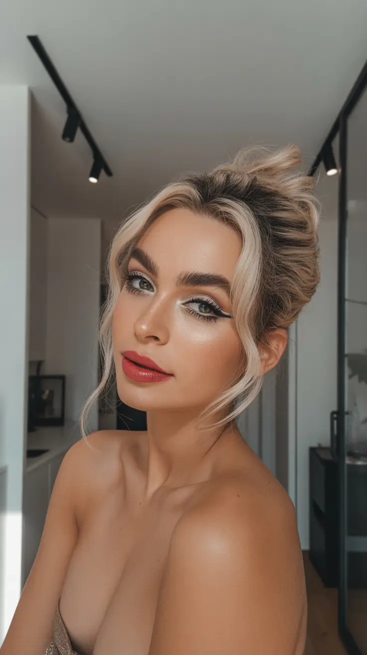 February Haircut Ideas 2026 Face-Framing Blonde Tendrils With Soft Updo