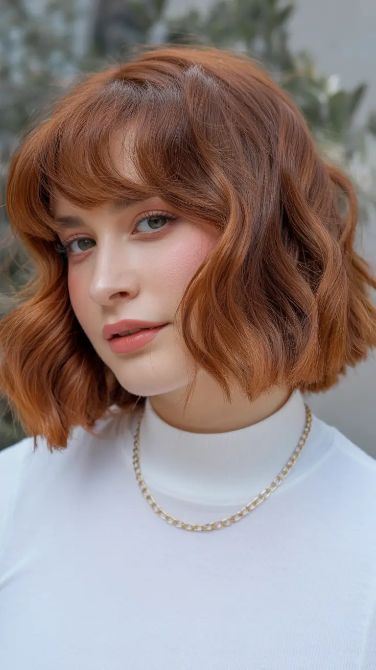February Haircut Ideas 2026 Soft Copper Bob With Airy Winter Waves