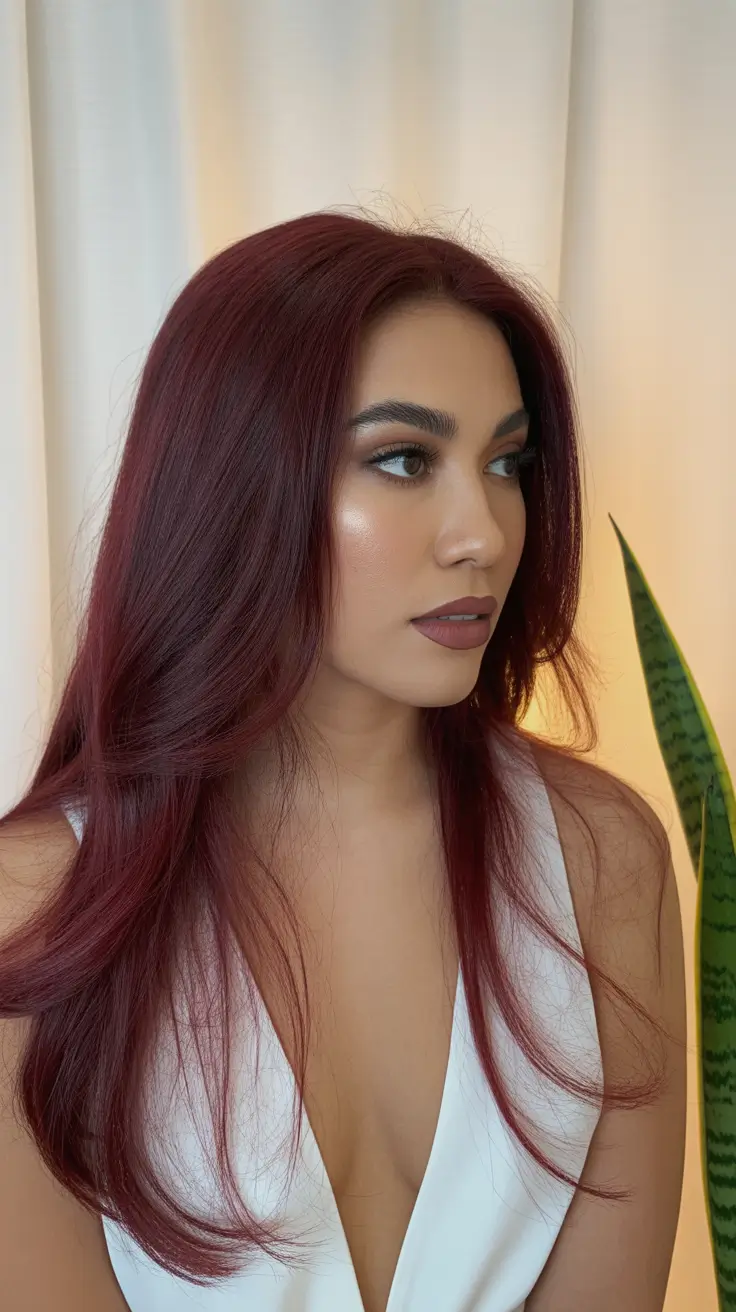 february haircut ideas 2026 Deep Crimson Sleek Length