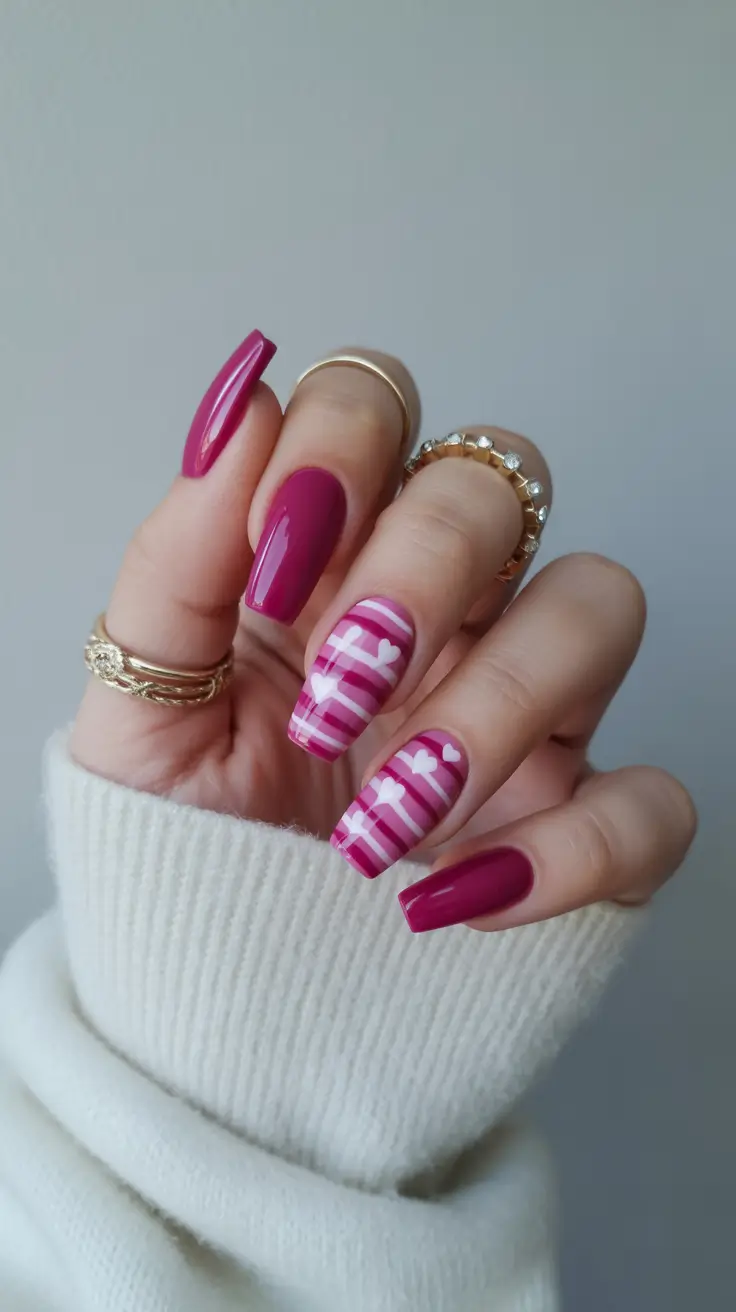 february nails ideas Romantic Berry With Sweet Stripes