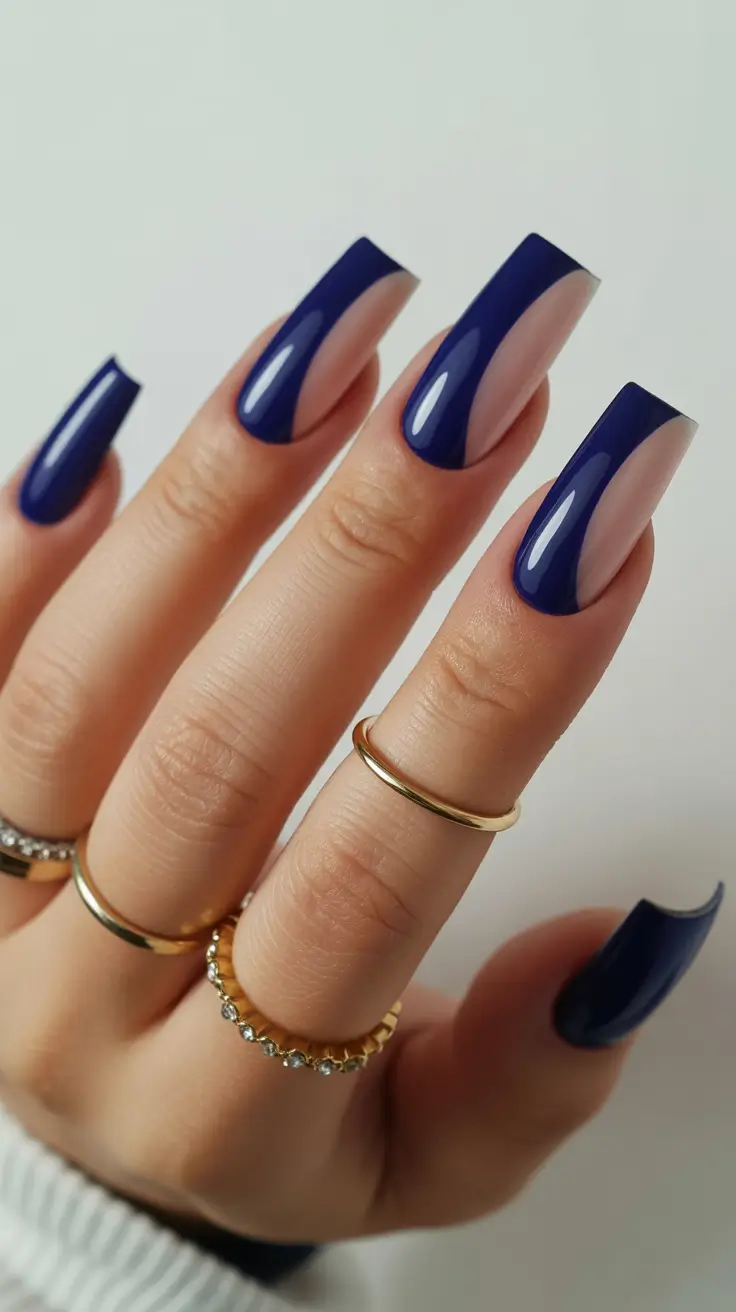 february nails ideas Navy Contour Chic With Glossy Precision