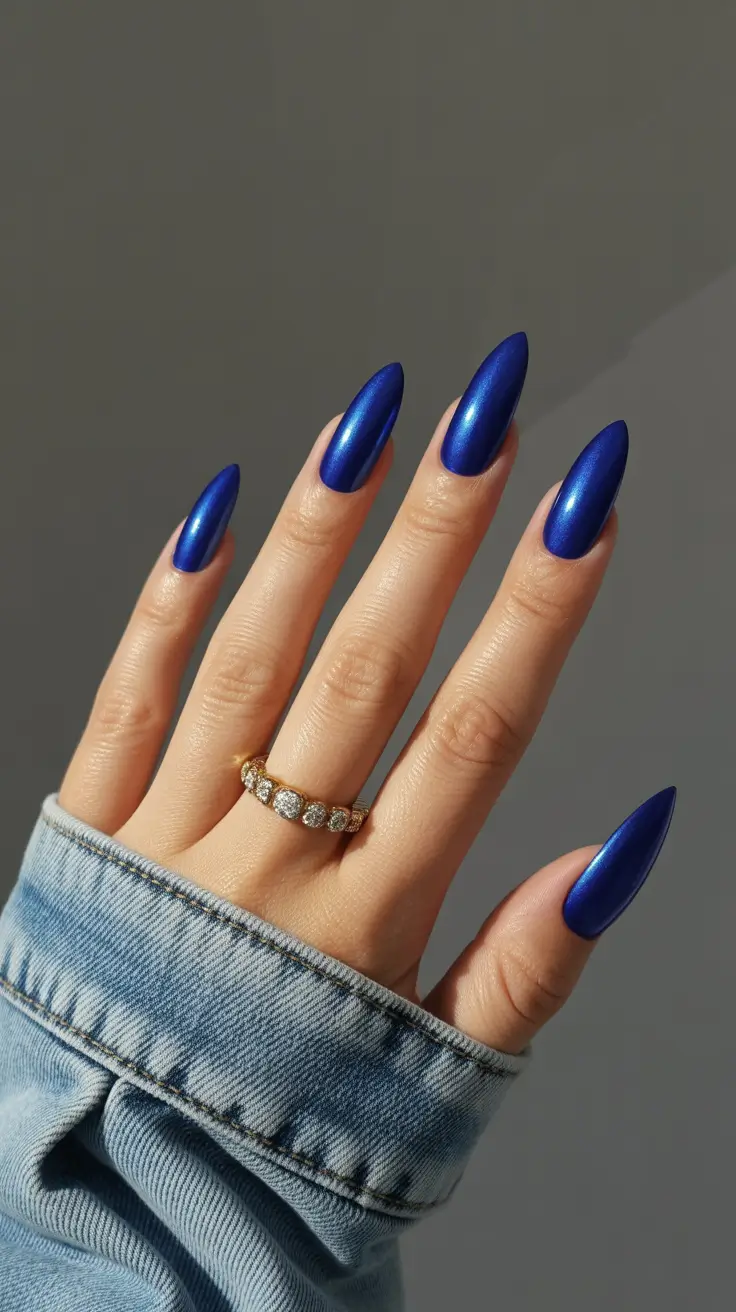 february nails ideas Deep Sapphire Almond Elegance