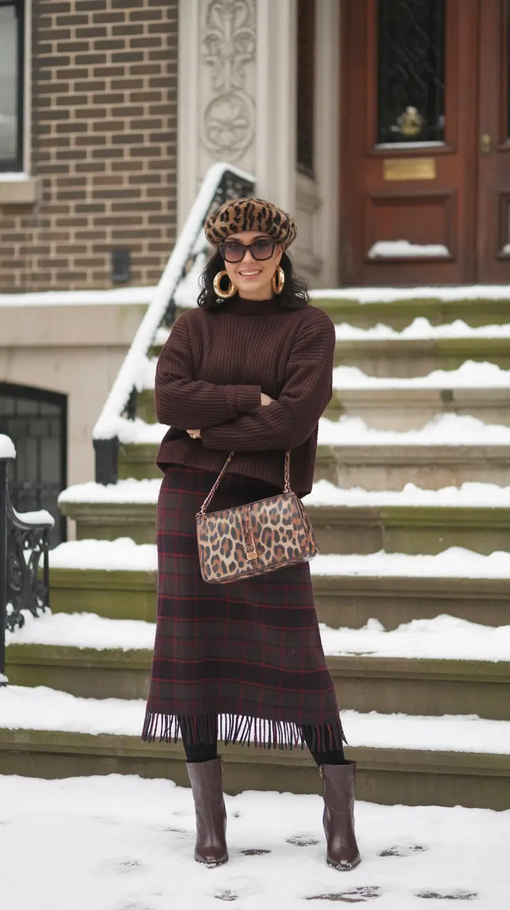 February-outfits-ideas-2026 Classic Browns With Chic Prints
