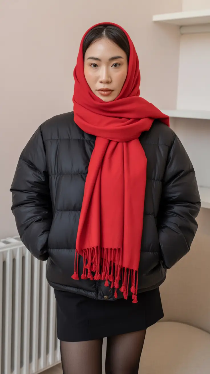 February-outfits-ideas-2026 Minimal Winter Chic With a Bold Red Accent