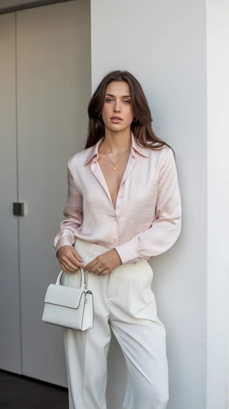 old money spring outfits 2026 Soft Satin and Tailored Neutrals for Spring Elegance