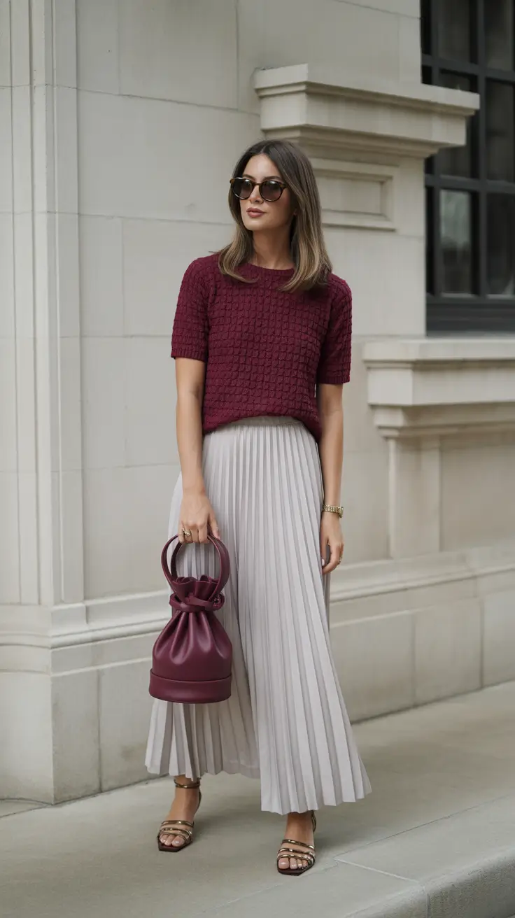 old money spring outfits 2026 Textured Knits and Pleated Grace for Polished Comfort