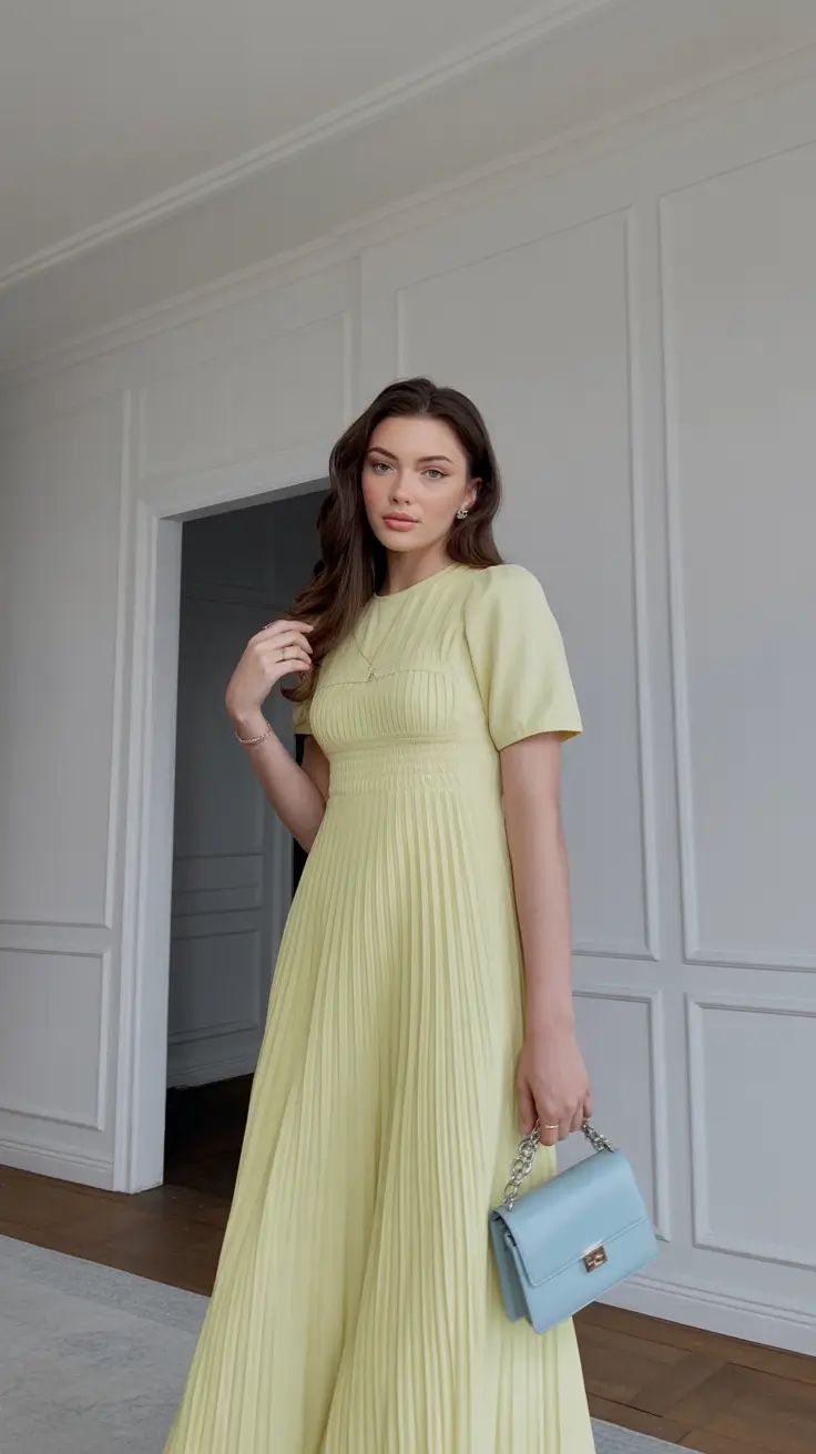 old money spring outfits 2026 Soft Yellow Pleats With Pastel Accents for a Gentle Spring Glow