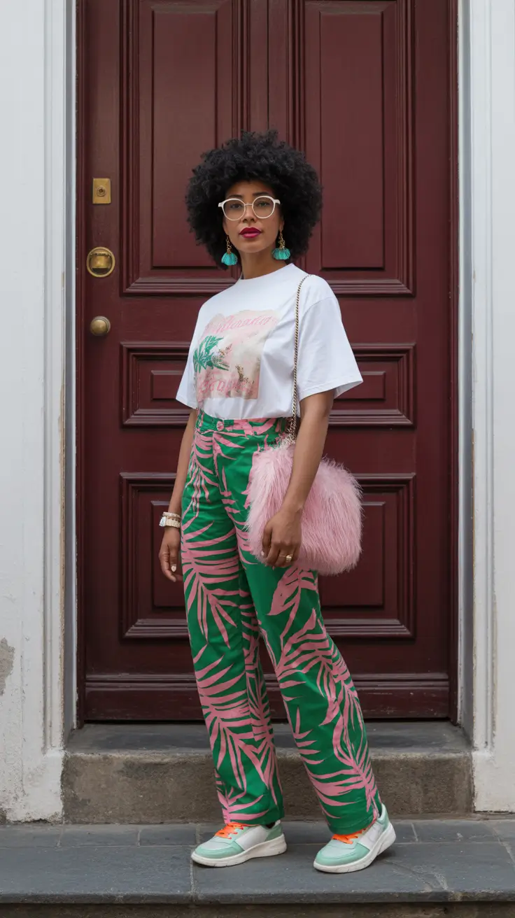 stylish london spring outfit 2026 Tropical Trousers and Playful Pastels for a Fresh Spring Twist