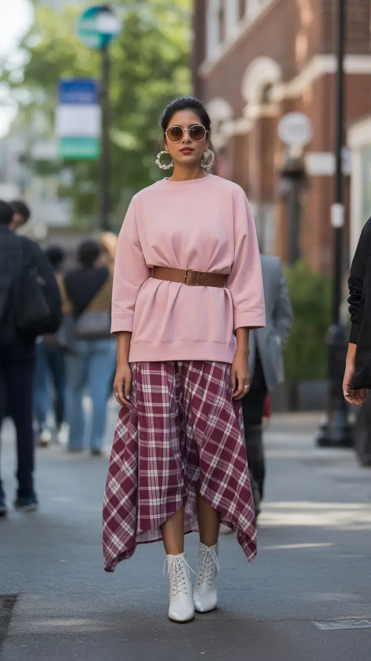 stylish london spring outfit 2026 Soft Pastels and Flowing Plaid for a Feminine Spring Moment