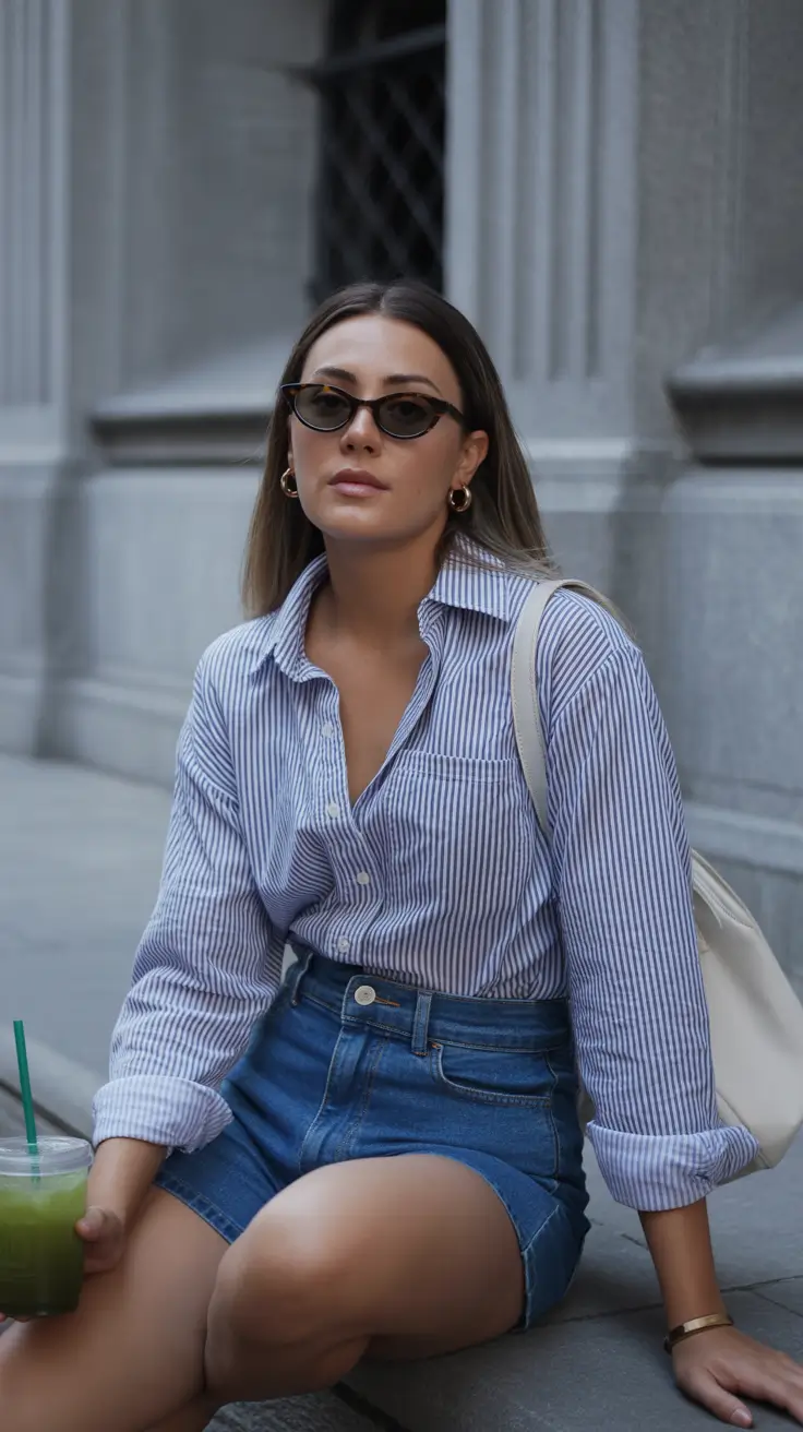 midsize spring outfits 2026 Urban Cool with Striped Classics