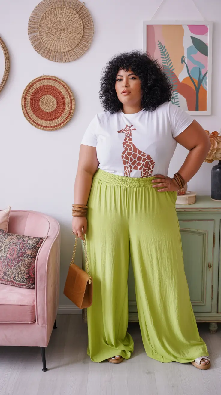 midsize spring outfits 2026 Lime Brights with Graphic Personality