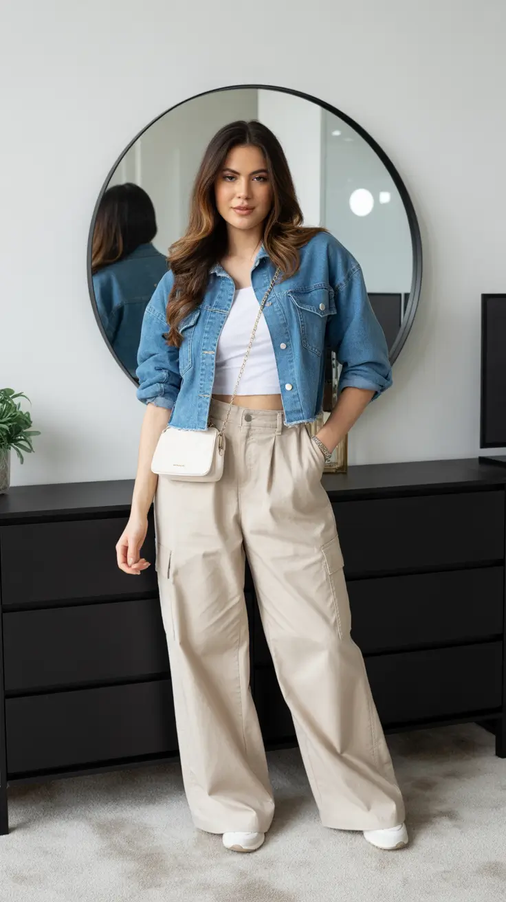 midsize spring outfits 2026 Denim Classics with Modern Proportions