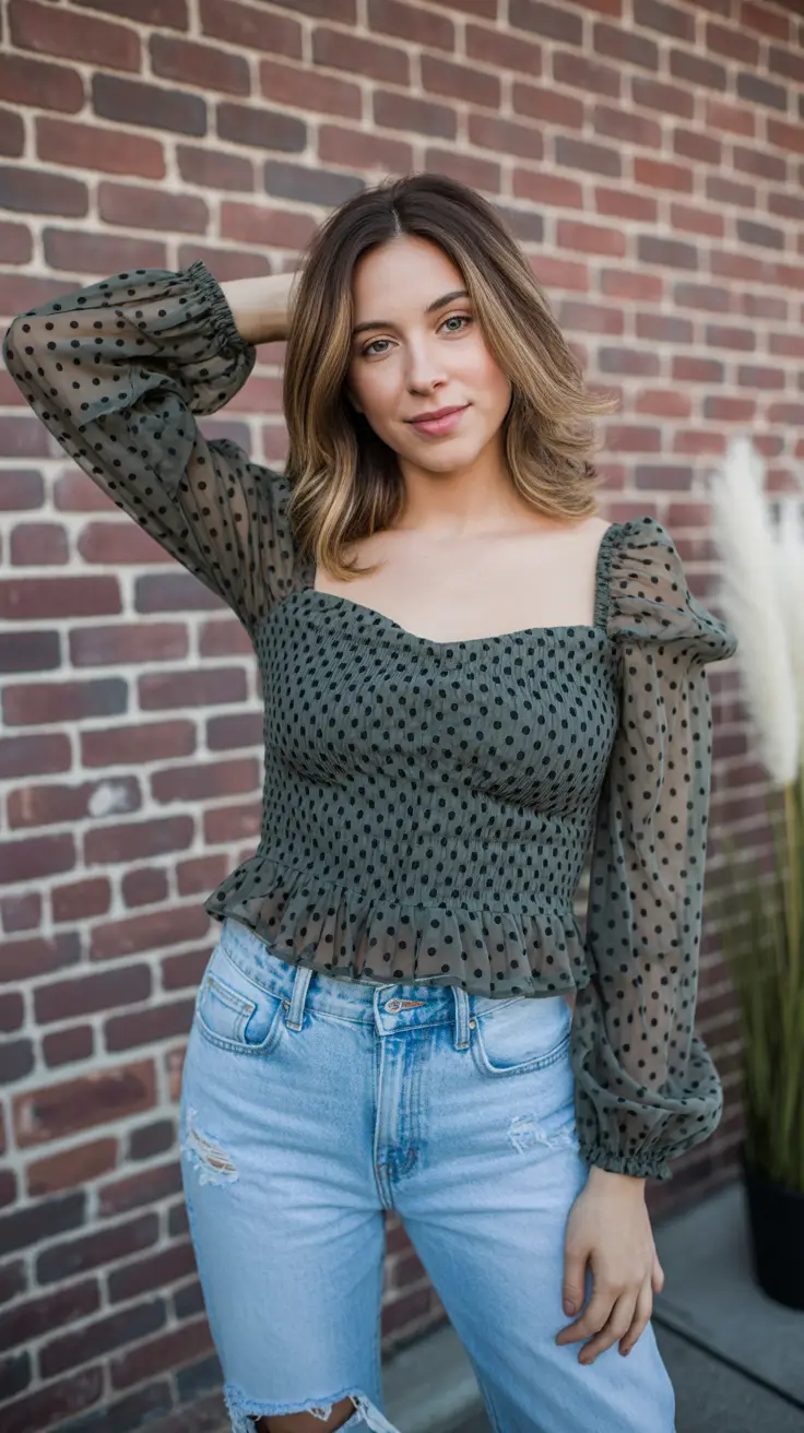 midsize spring outfits 2026 Soft Romance with Sheer Sleeves