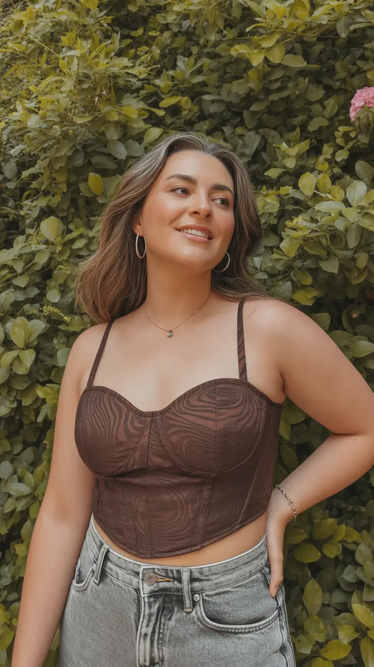 midsize spring outfits 2026 Chocolate Corsetry Meets Cool Denim