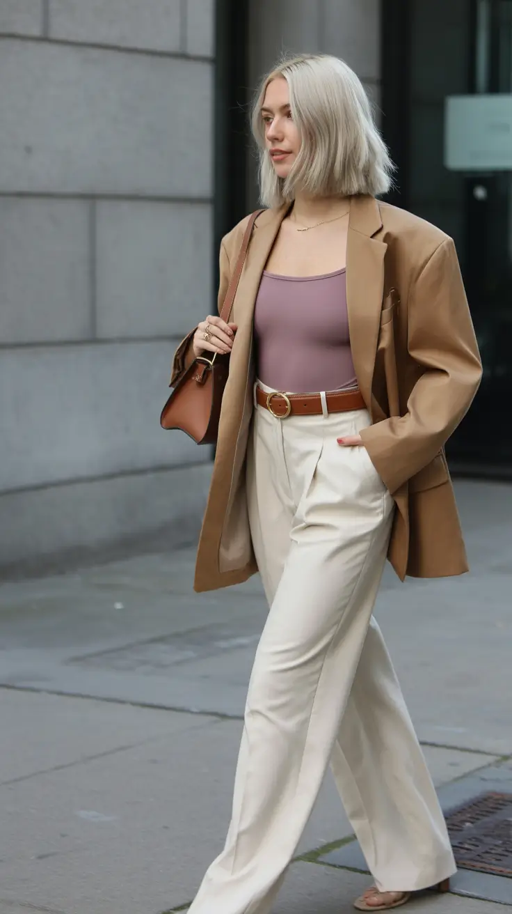 old money spring outfits 2026 Soft Tailoring in Warm Caramels and Spring Neutrals