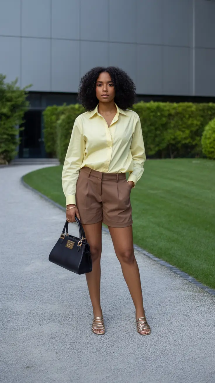old money spring outfits 2026 Sunny Tailoring with Warm-Toned Shorts