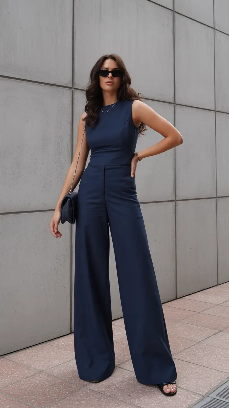 spring formal outfits 2026 Navy Jumpsuit Chic With Sculpted Lines