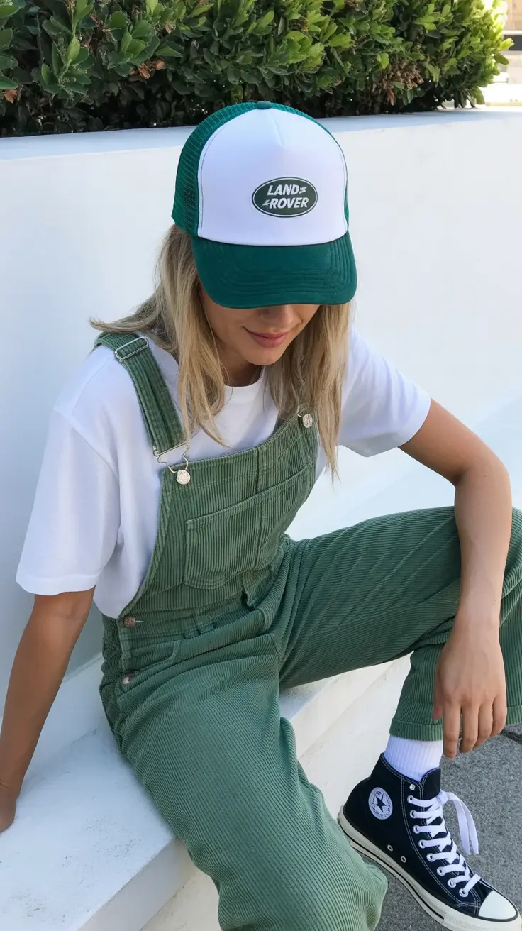 trendy spring outfit with a stylish cap 2026 Soft Green Textures With an Everyday Spring Cap