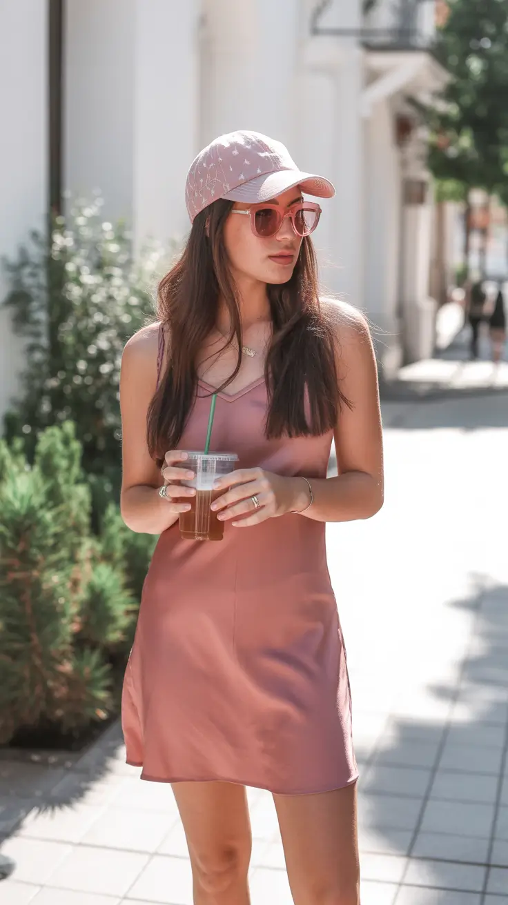 trendy spring outfit with a stylish cap 2026 Soft Pink Summer-Light Style for Warm Spring Moments