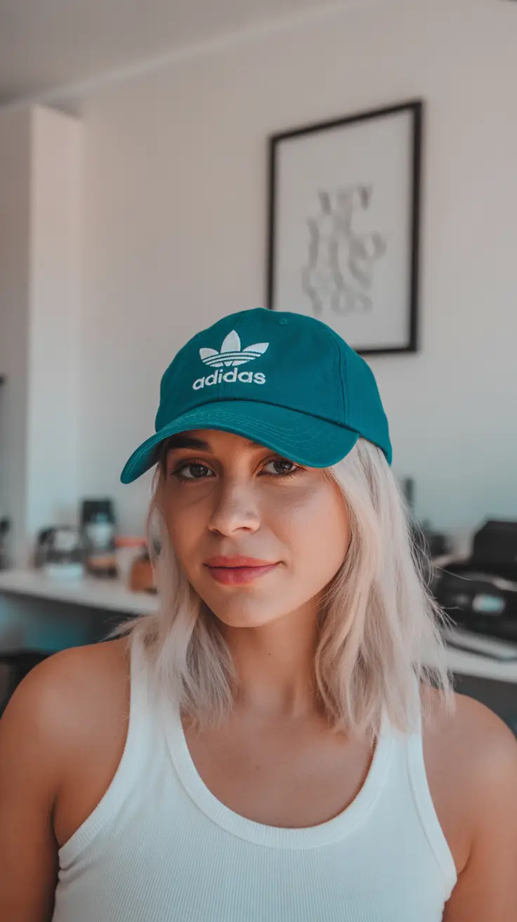 trendy spring outfit with a stylish cap 2026 Sporty Minimalism With a Fresh Teal Accent