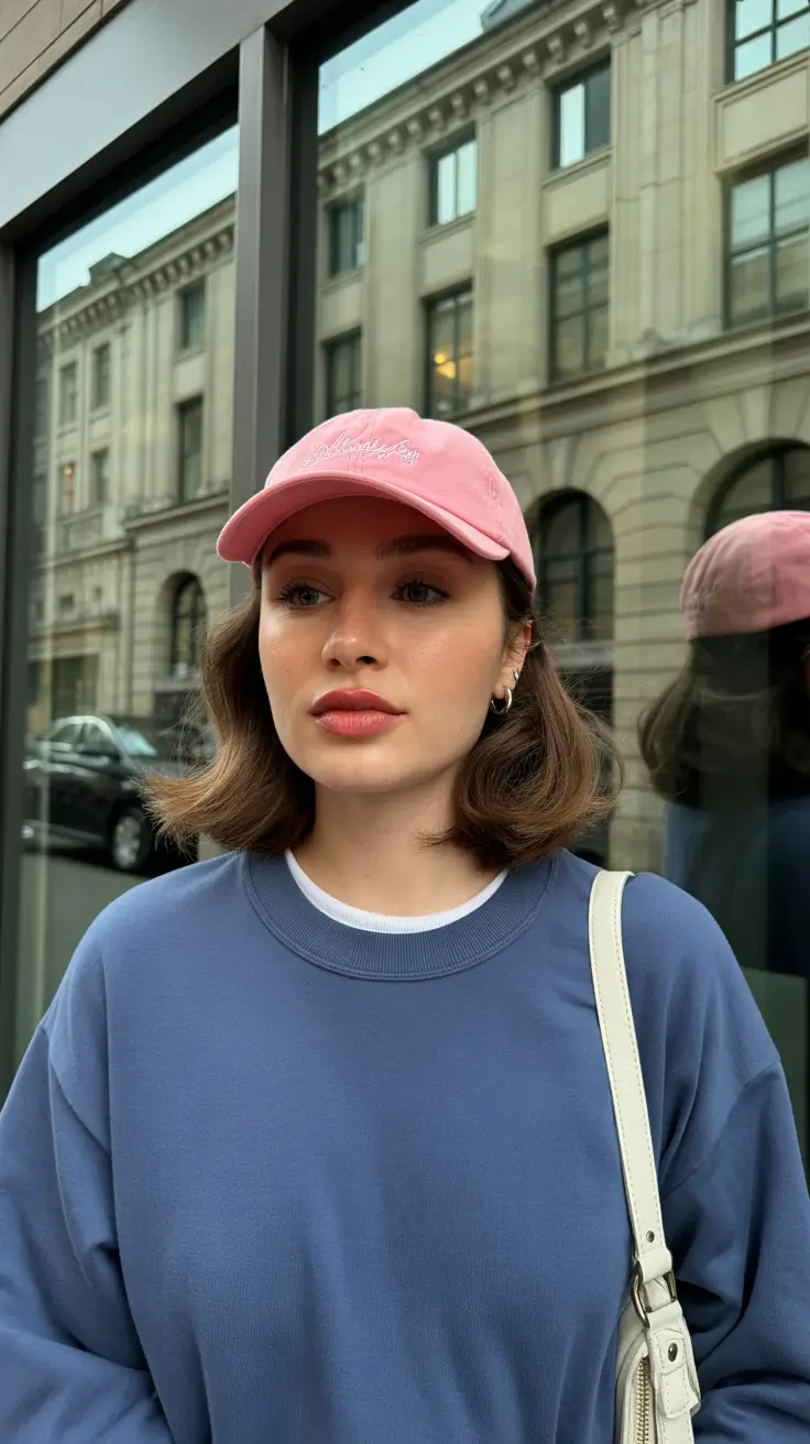 trendy spring outfit with a stylish cap 2026 Soft Pink Balance With a Casual City Mood