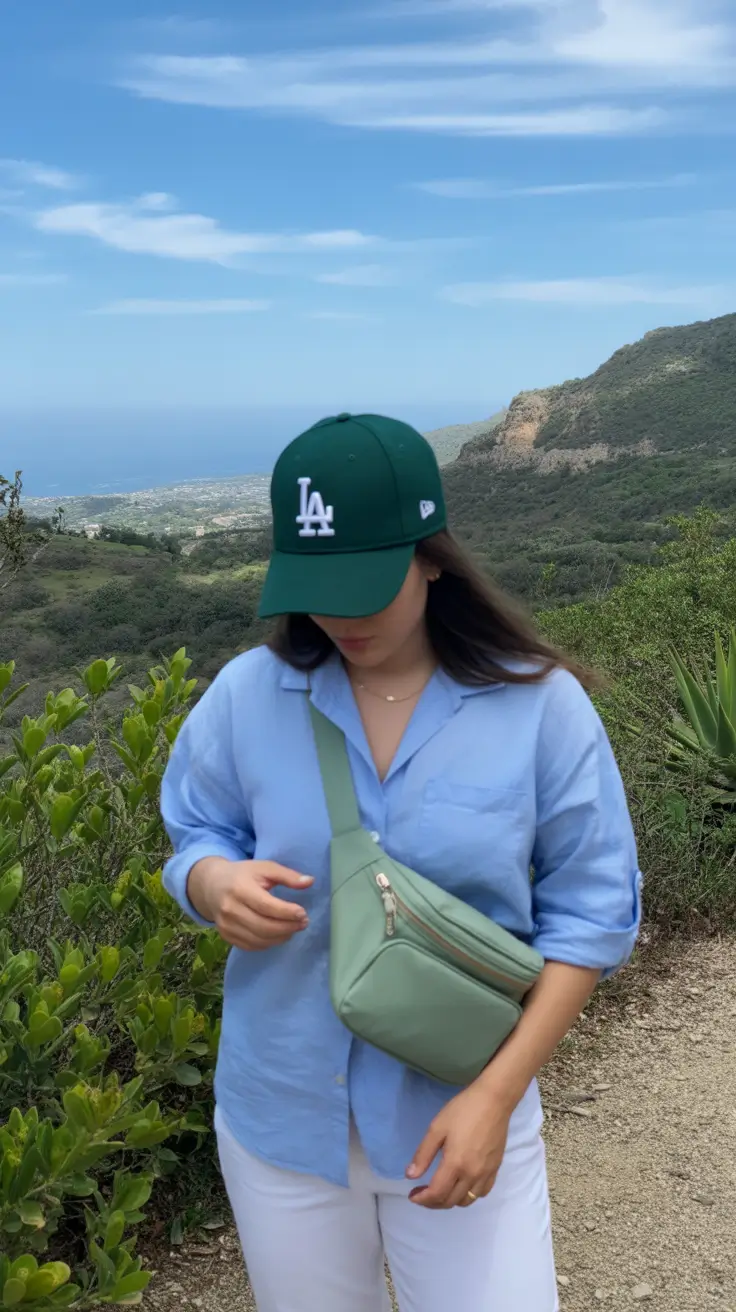 trendy spring outfit with a stylish cap 2026 Fresh Hiking Neutrals With an Outdoors Spring Cap