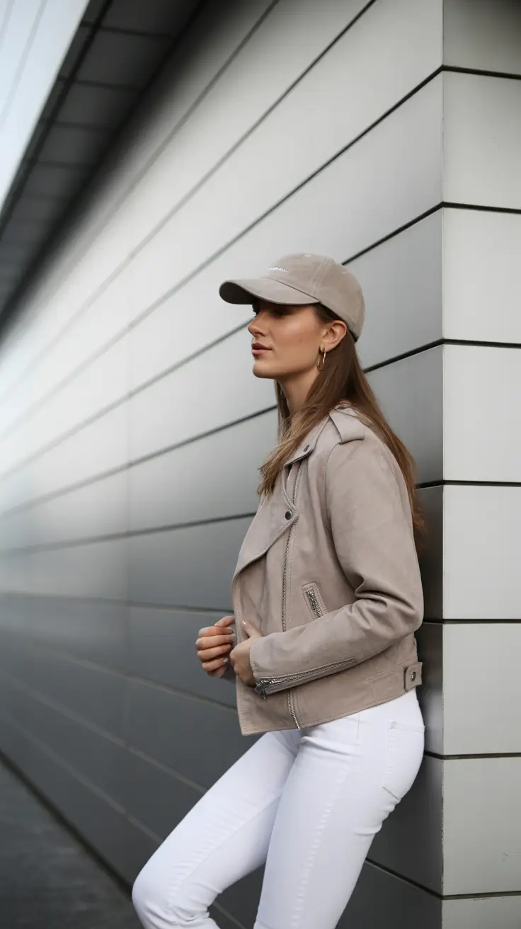 trendy spring outfit with a stylish cap 2026 Clean Neutrals With a Touch of Urban Edge
