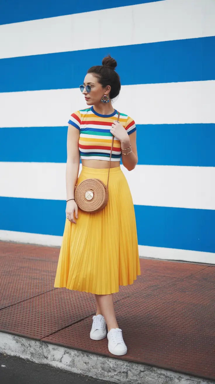 spring skirt outfits 2026 Playful Rainbow Brights With Retro Flair