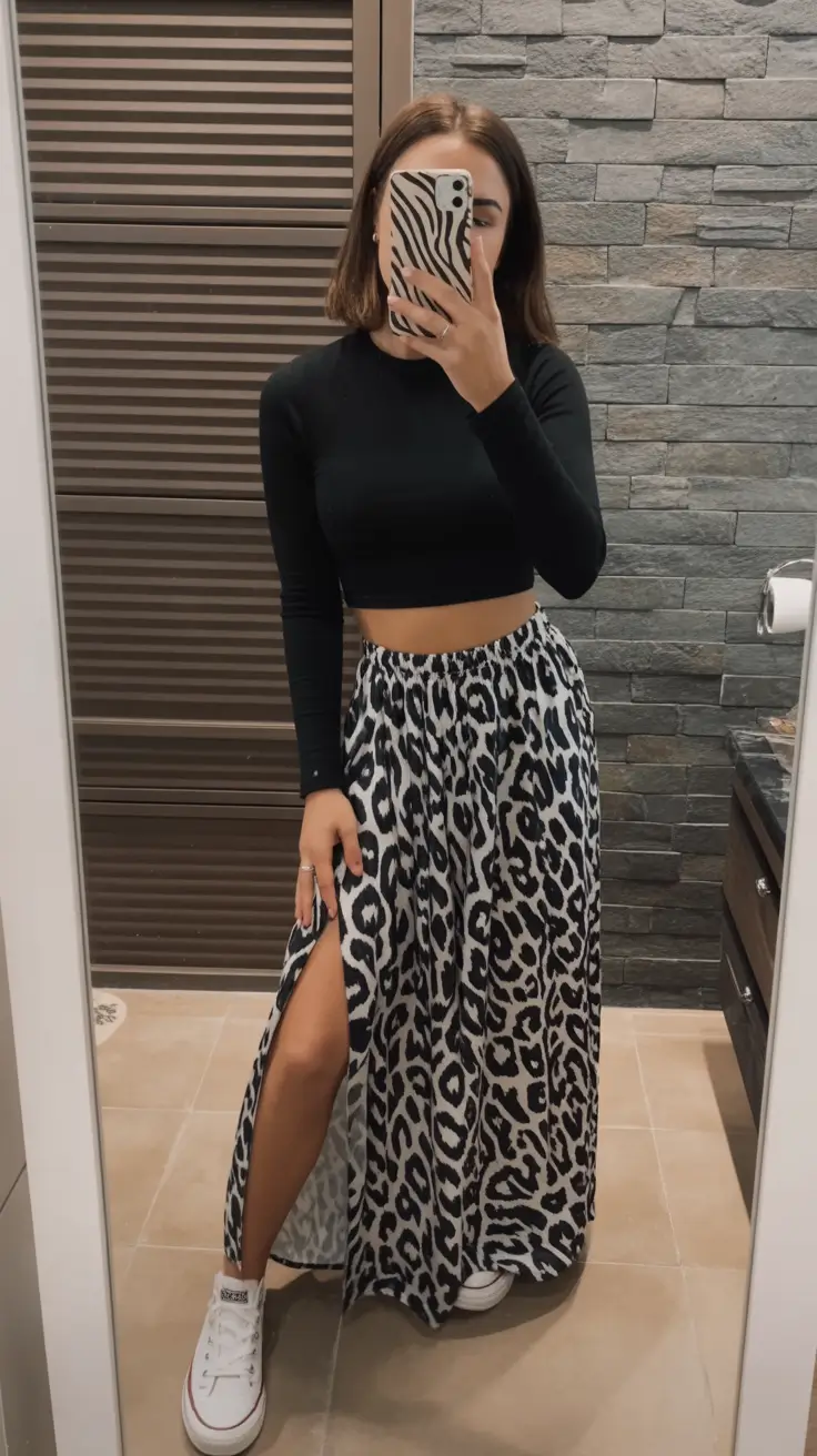 spring skirt outfits 2026 Bold Monochrome With Wild Edge