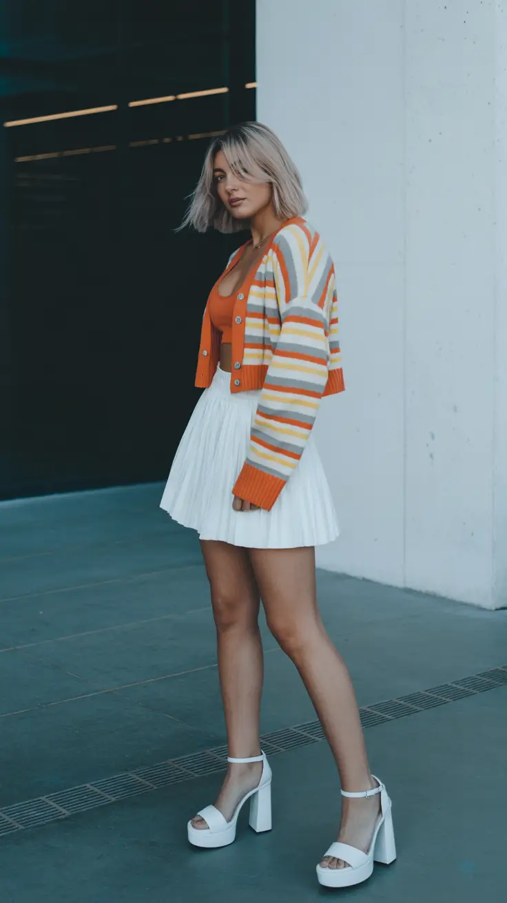 spring y2k outfits 2026 Striped Warmth With Retro Spring Glow