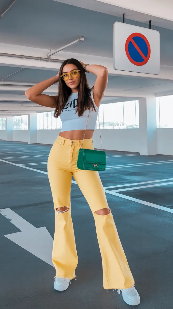 spring y2k outfits 2026 Sunlit Yellow Denim With Retro Spring Attitude