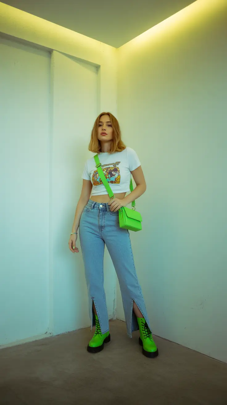 spring y2k outfits 2026 Neon Accents for a Fresh Street-Y2K Moment