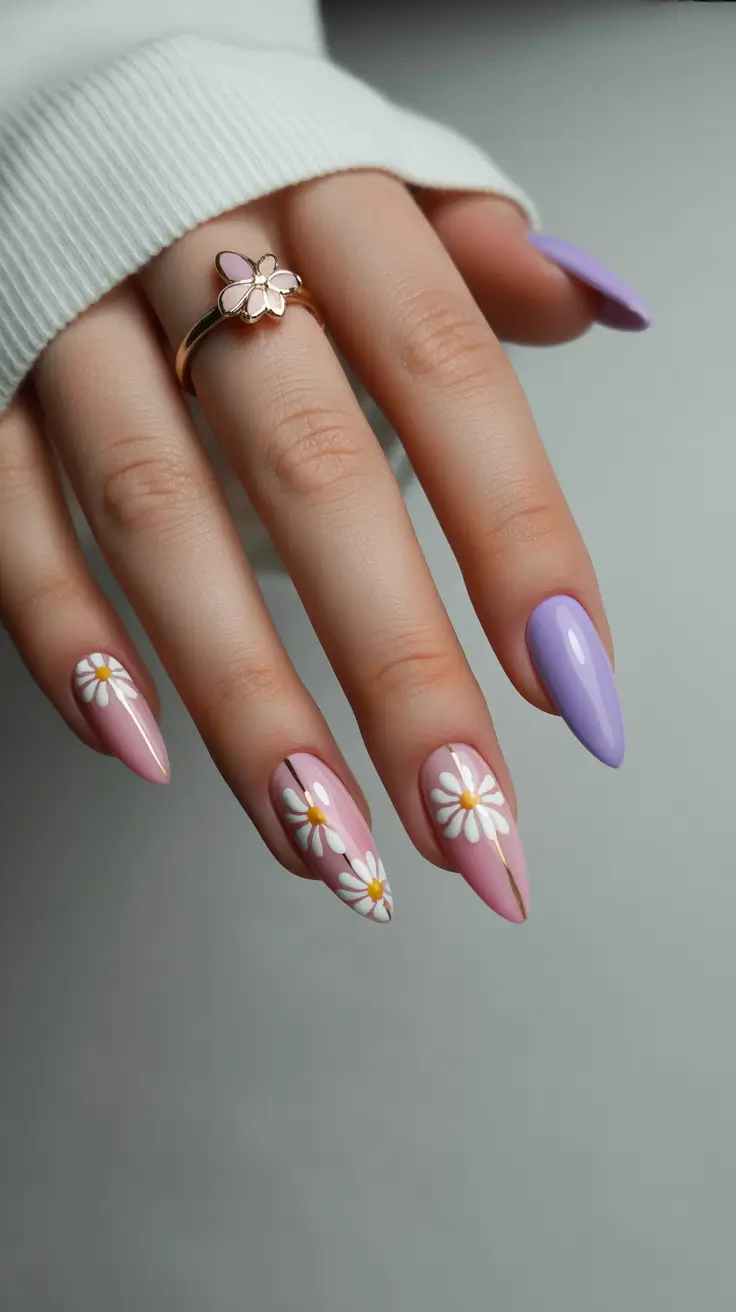 spring nail art 2026 Lavender Pink Floral