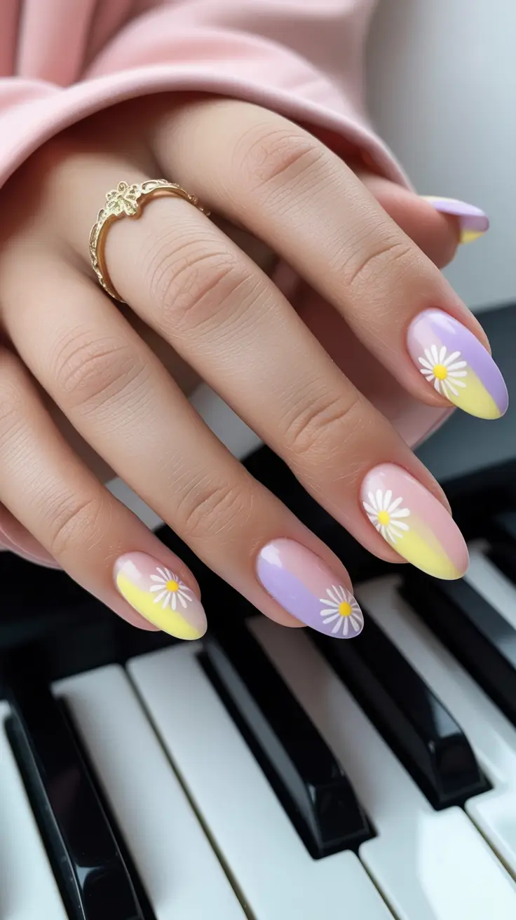 spring nail art 2026 Pastel Daisy Gradient