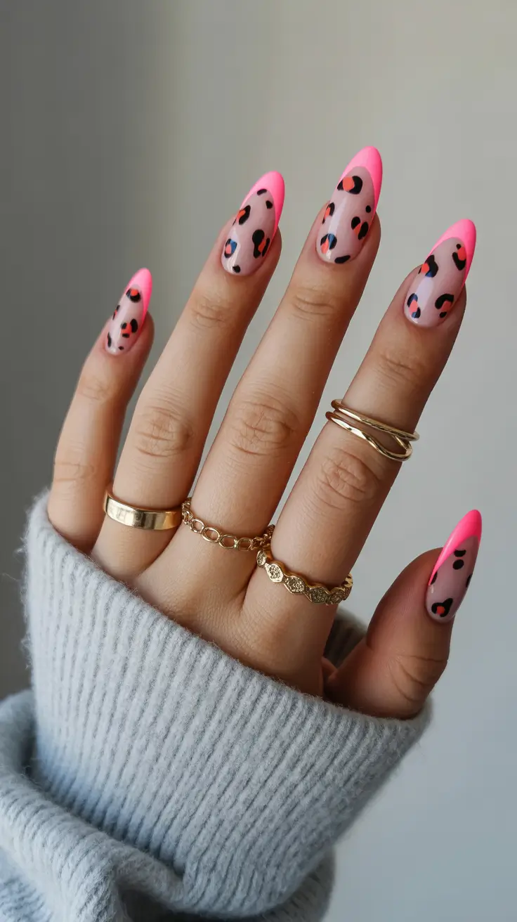 spring nail art 2026 Pink Leopard Design